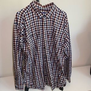 Patagonia Fjord Flannel Checked Button Down Shirt Navy Brown XL Organic Cotton